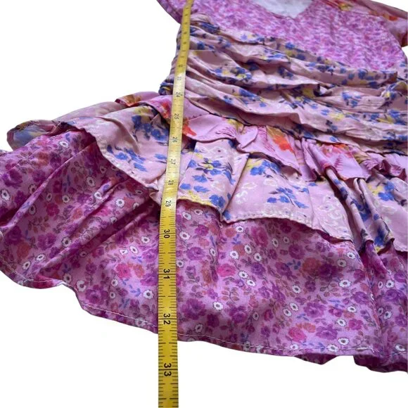 For Love Bell Pink Patchwork Ruffle Mini Dress Boho SZ M - Picture 9 of 16